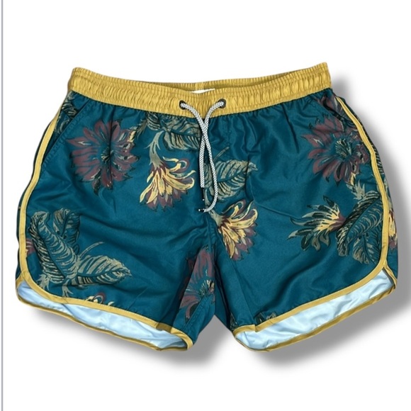 NWT Maamgic ChinoWave Floral Print Mens Swim Trunks Size Medium Green Gold Beach - Picture 1 of 16